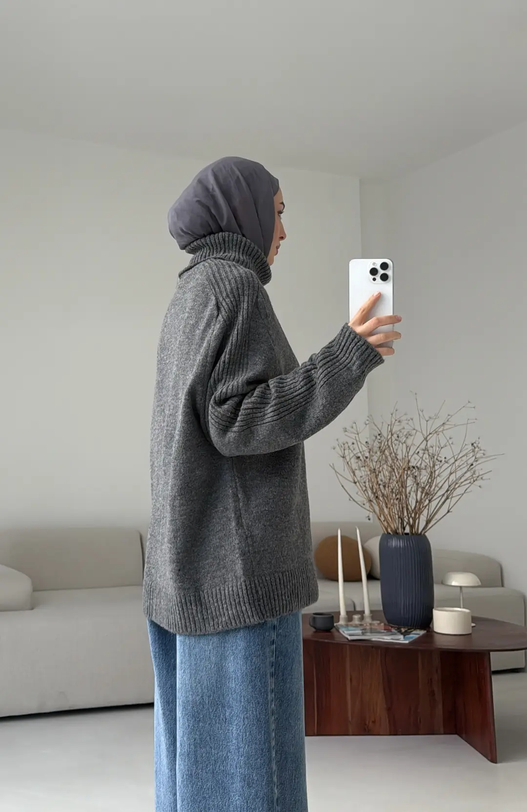 Kol Ortası Fitilli Kazak Antrasit - Görsel 6