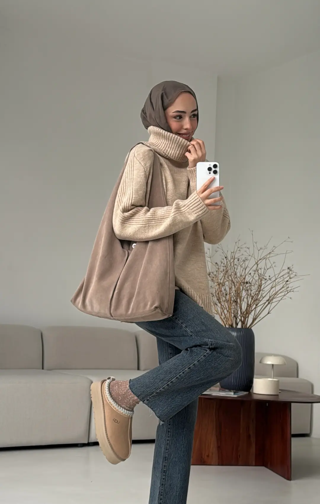 Kol Ortası Fitilli Kazak Bej