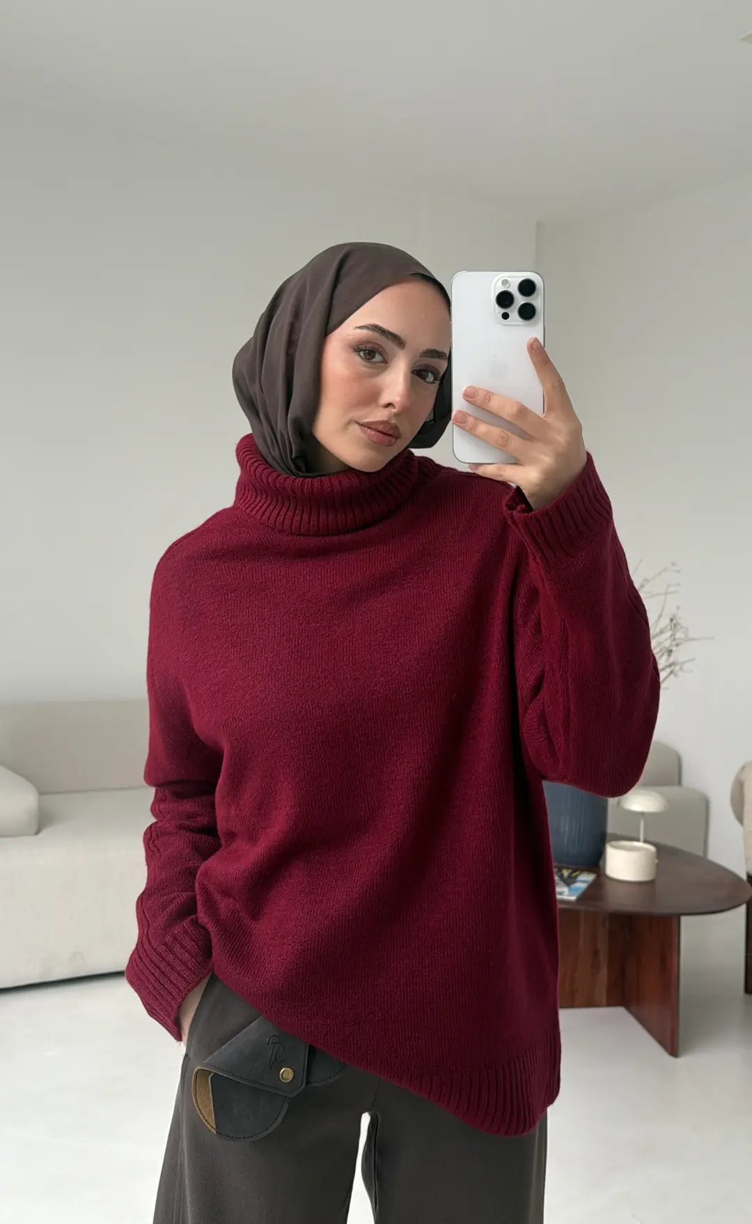 Kol Ortası Fitilli Kazak Bordo - Görsel 2