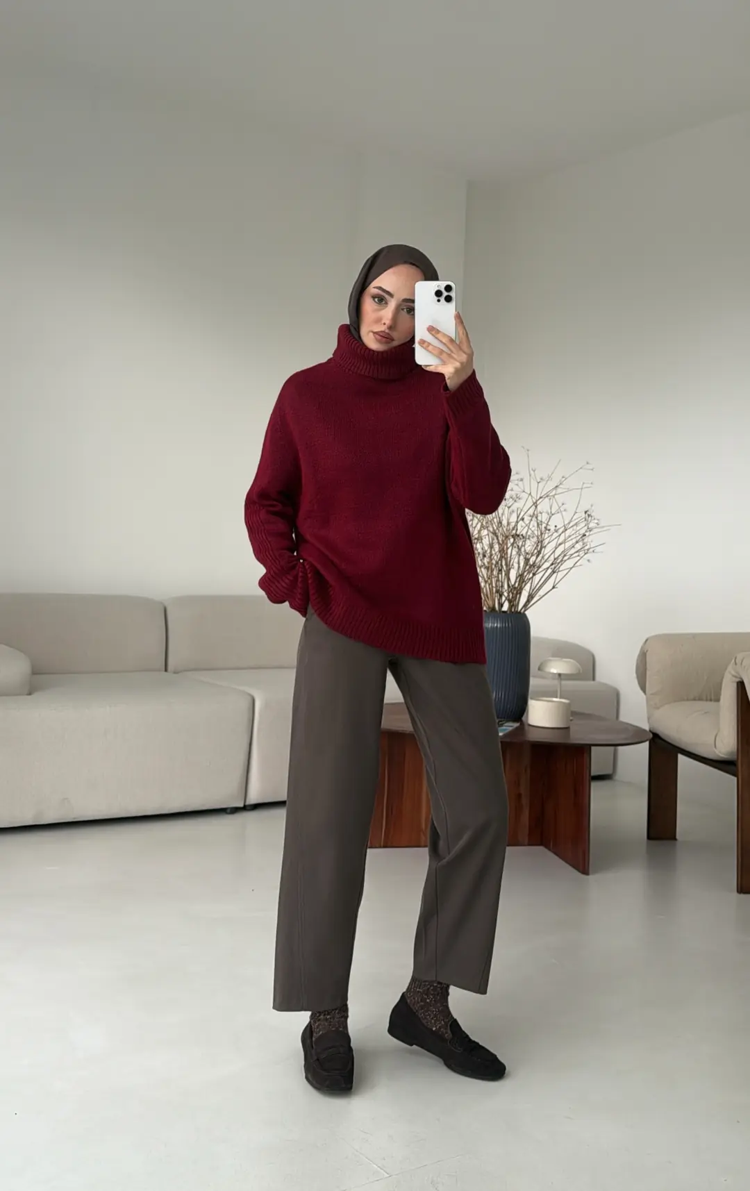 Kol Ortası Fitilli Kazak Bordo - Görsel 3