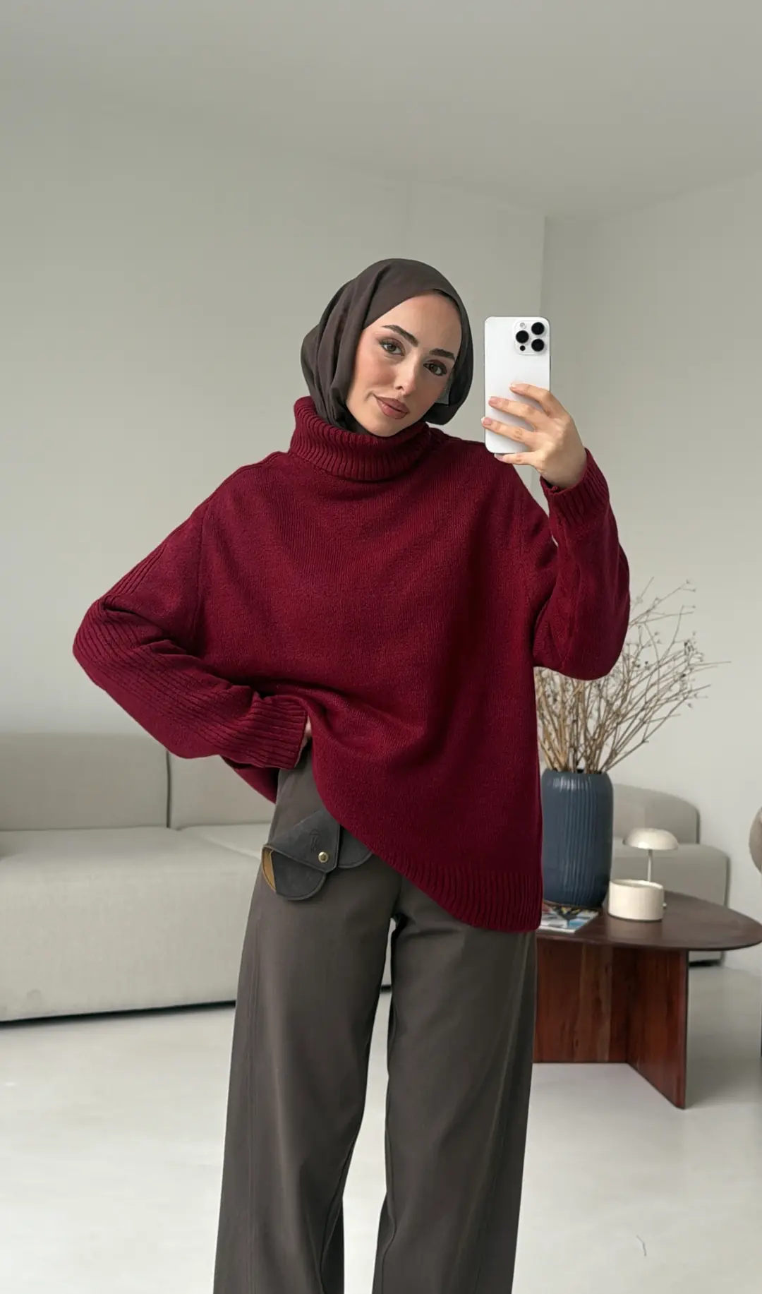 Kol Ortası Fitilli Kazak Bordo - Görsel 4