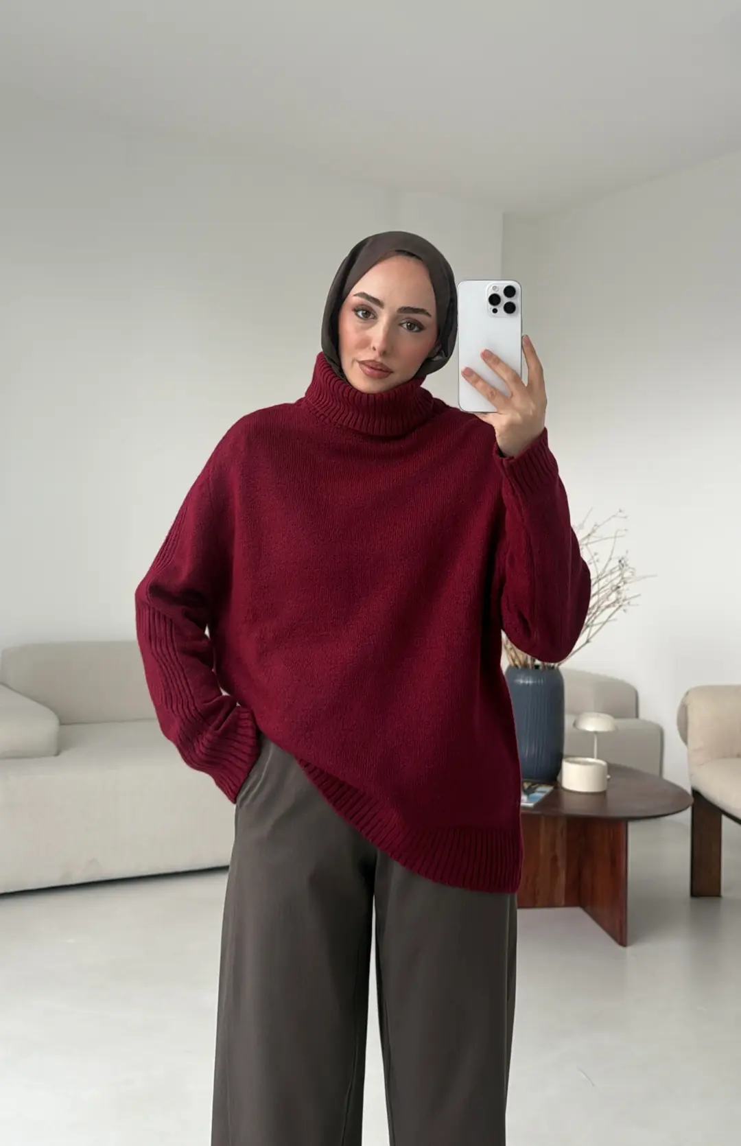 Kol Ortası Fitilli Kazak Bordo - Görsel 7