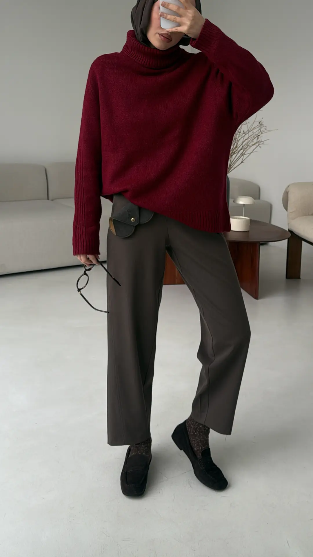 Kol Ortası Fitilli Kazak Bordo - Görsel 9