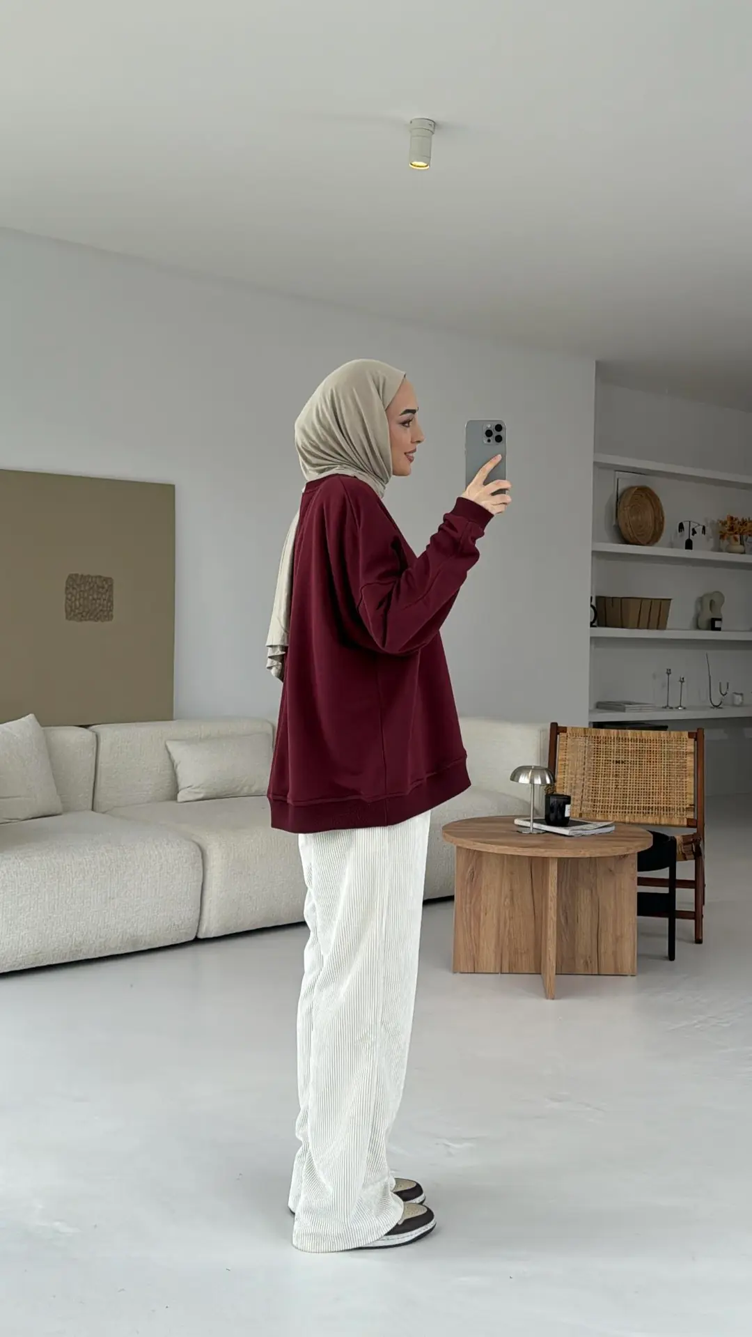 Kolları Dikiş Detaylı Oversize Sweatshirt Bordo