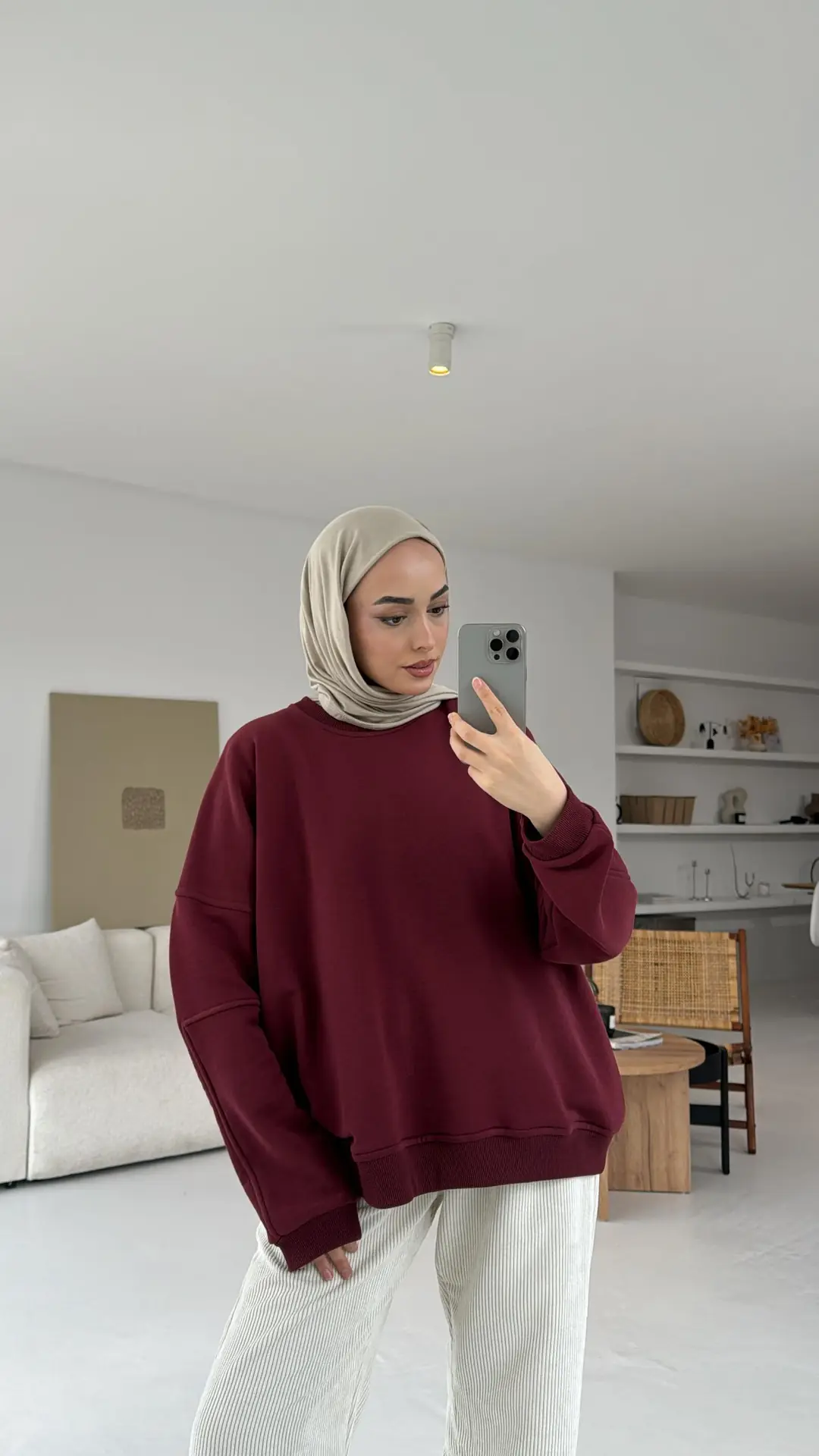 Kolları Dikiş Detaylı Oversize Sweatshirt Bordo - Görsel 2