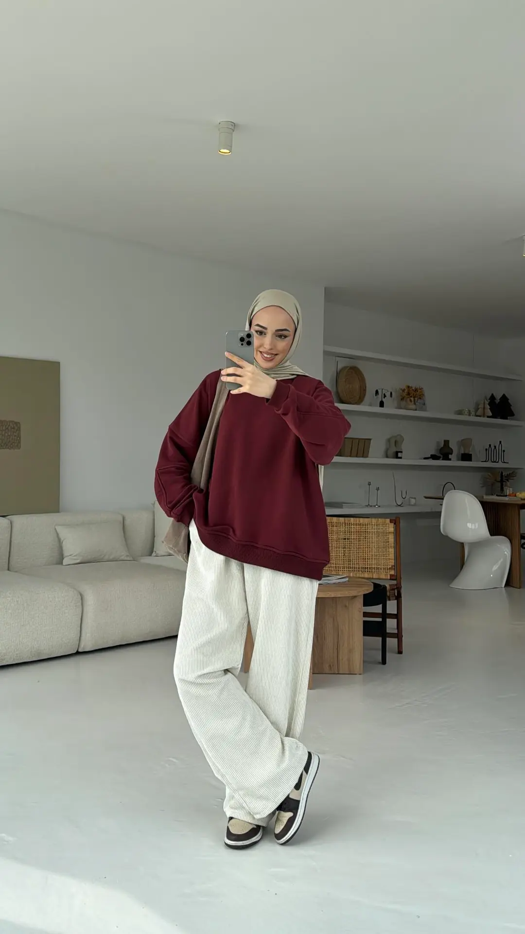 Kolları Dikiş Detaylı Oversize Sweatshirt Bordo - Görsel 6