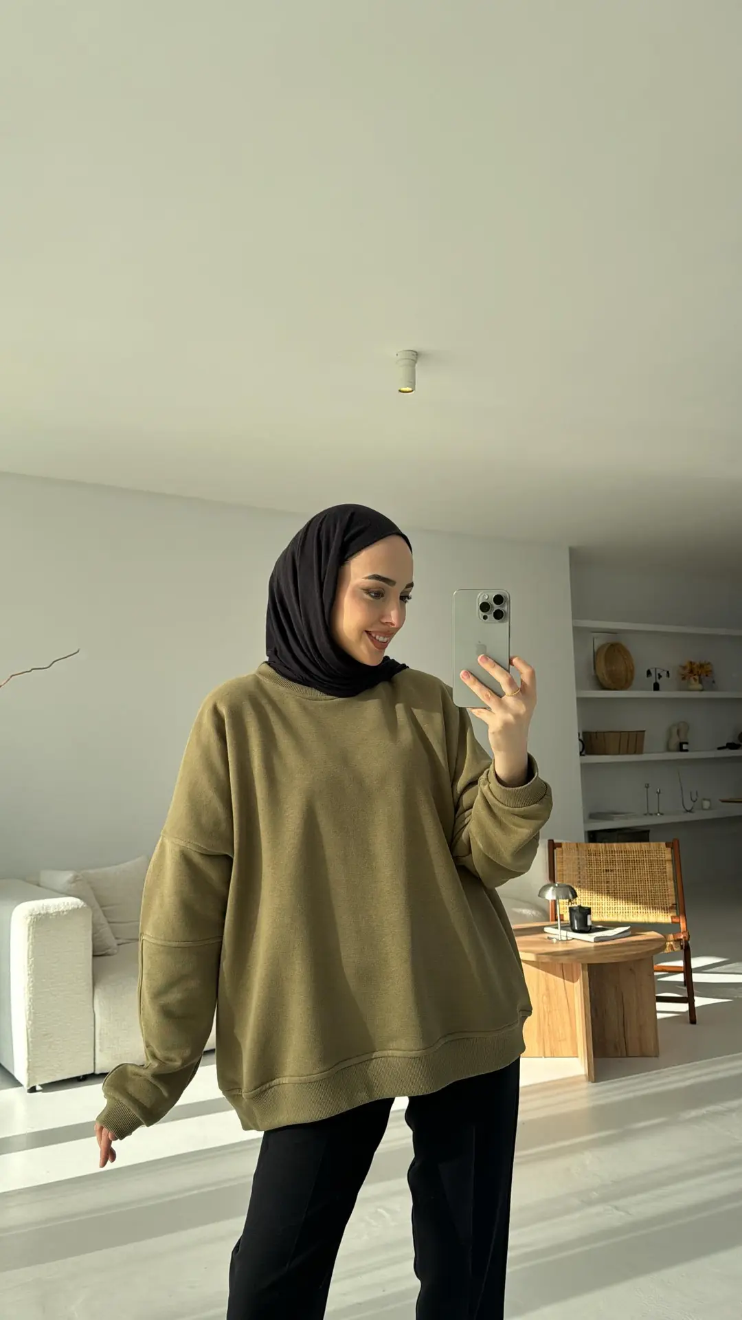 Kolları Dikiş Detaylı Oversize Sweatshirt Yeşil
