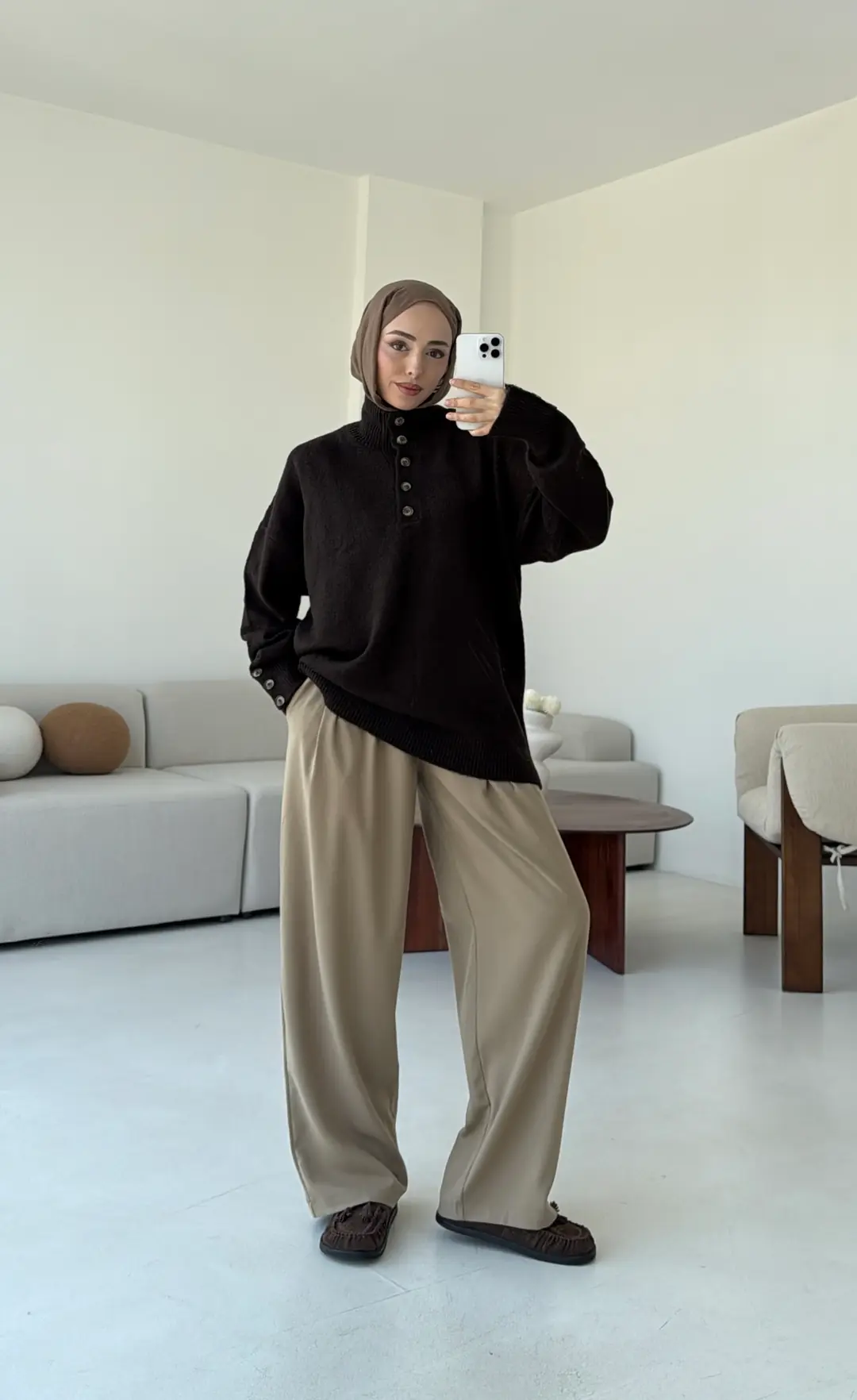 Kolları Düğme Detay Triko Kazak Acı Kahve - Görsel 3