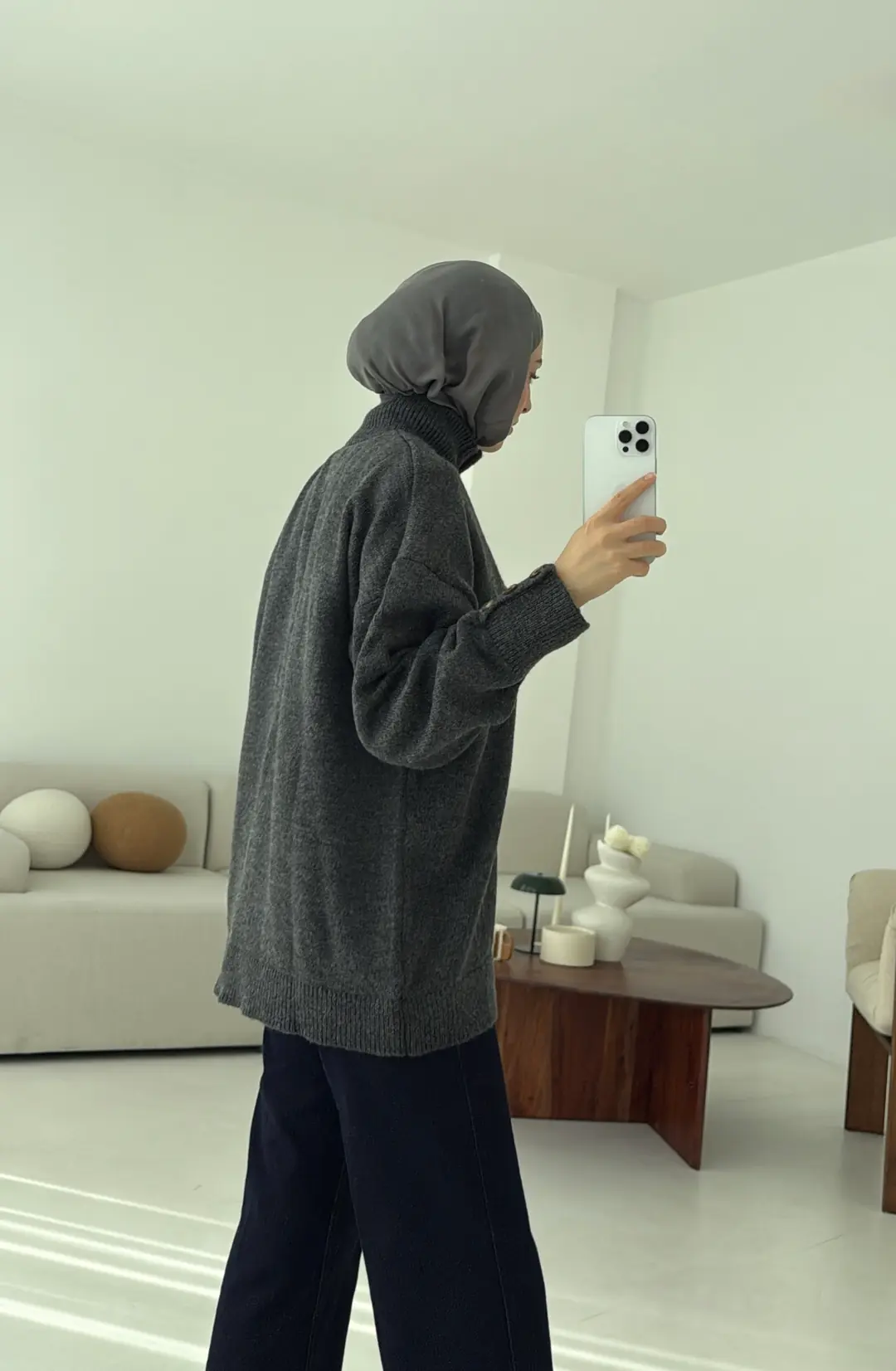 Kolları Düğme Detay Triko Kazak Antrasit - Görsel 2