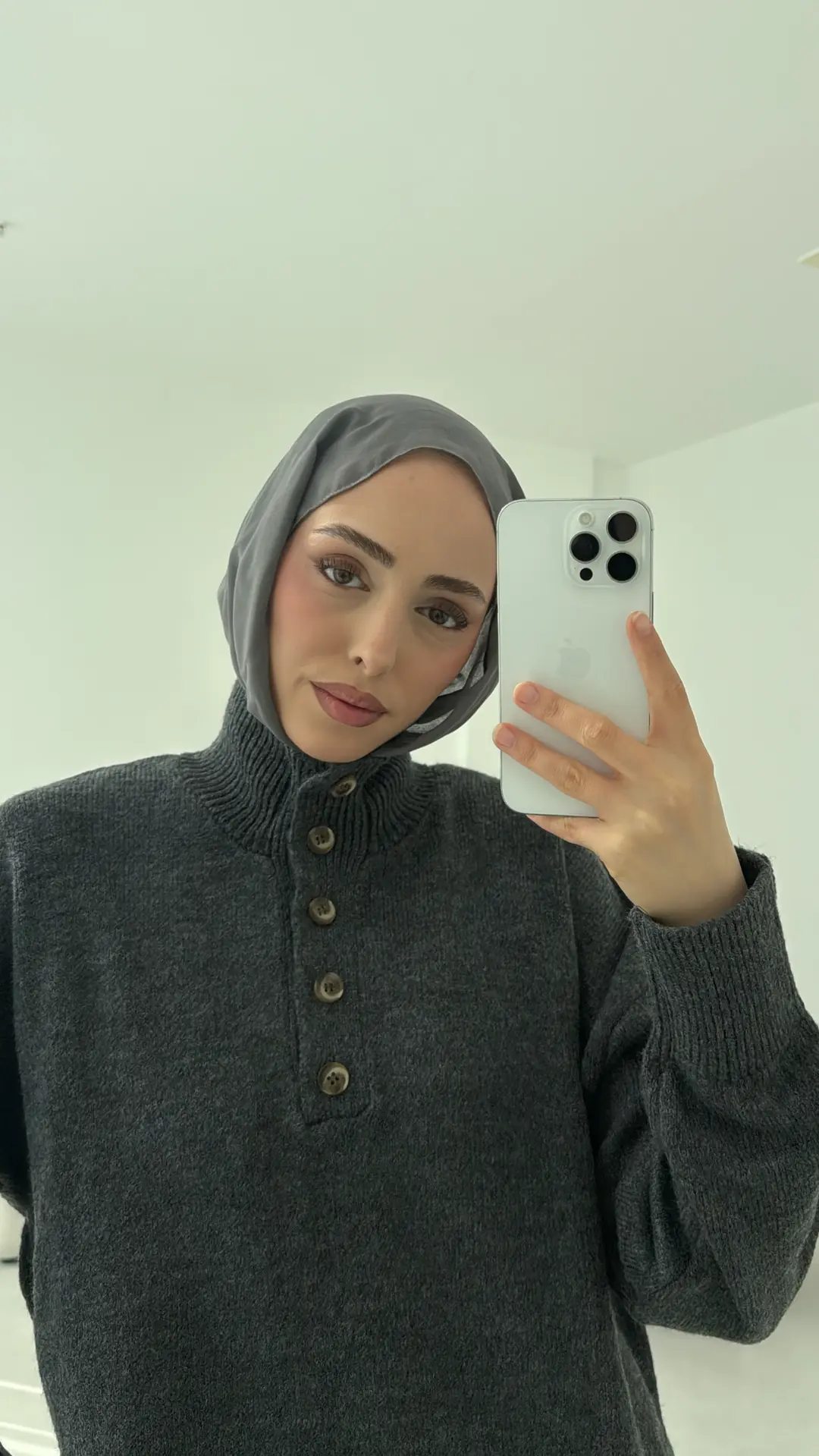 Kolları Düğme Detay Triko Kazak Antrasit - Görsel 5