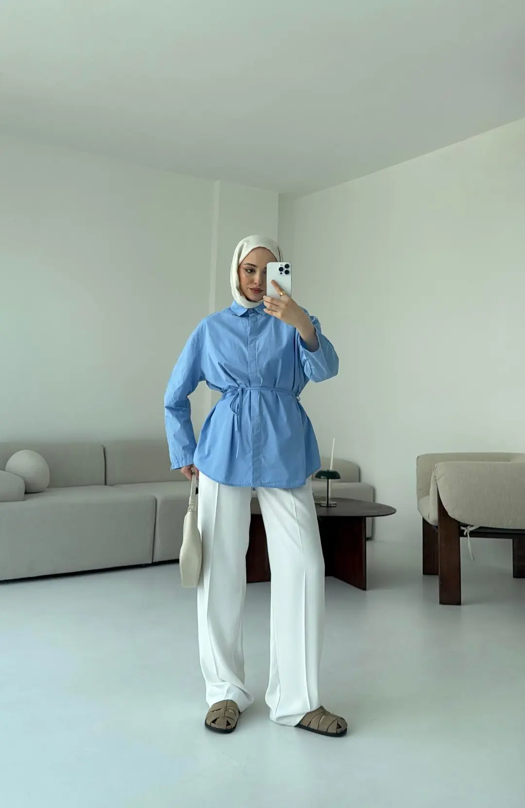 Kolları Pis Dikiş Kemerli Gömlek Bebe Mavi - Görsel 2