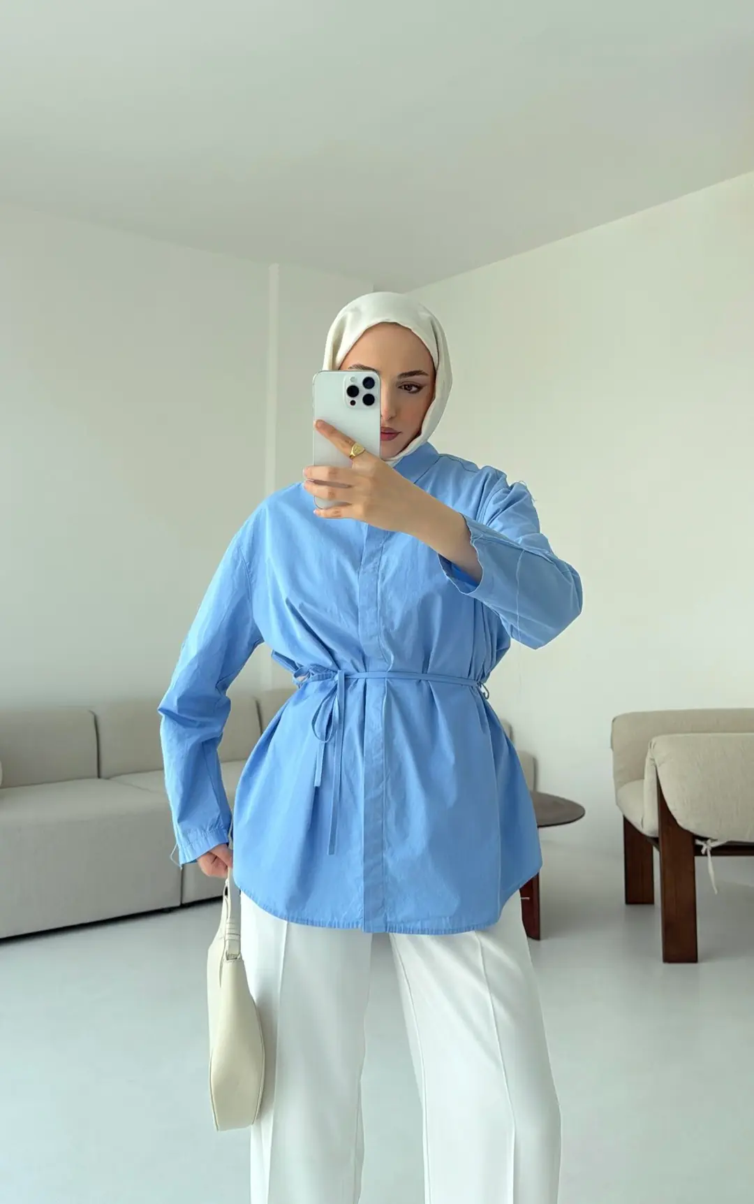 Kolları Pis Dikiş Kemerli Gömlek Bebe Mavi - Görsel 4