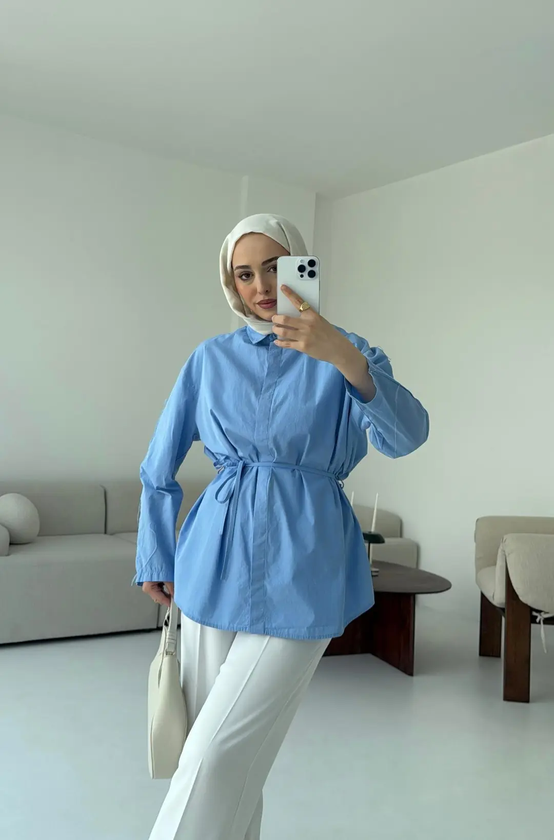 Kolları Pis Dikiş Kemerli Gömlek Bebe Mavi - Görsel 5