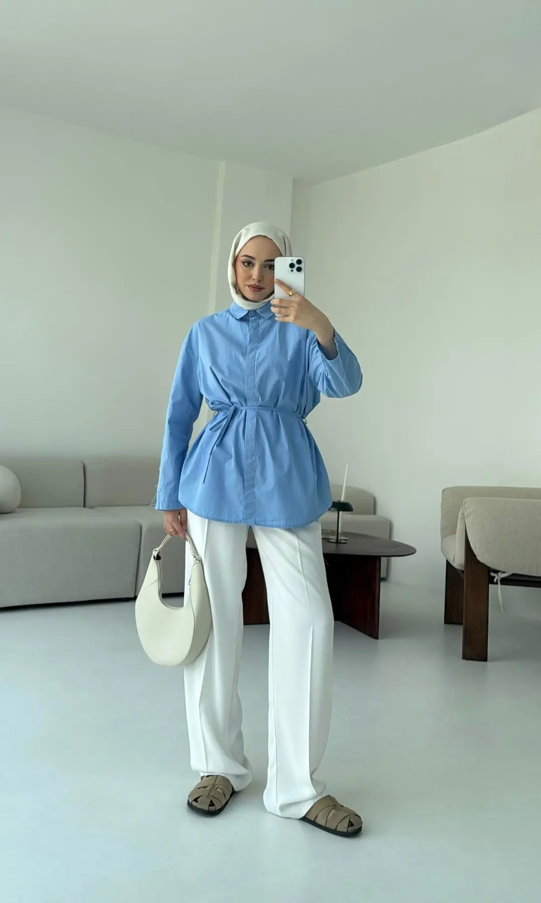 Kolları Pis Dikiş Kemerli Gömlek Bebe Mavi - Görsel 6