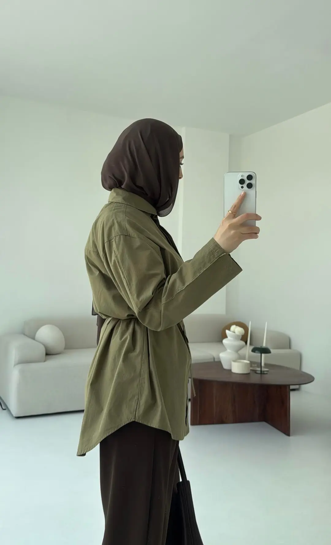 Kolları Pis Dikiş Kemerli Gömlek Haki - Görsel 5