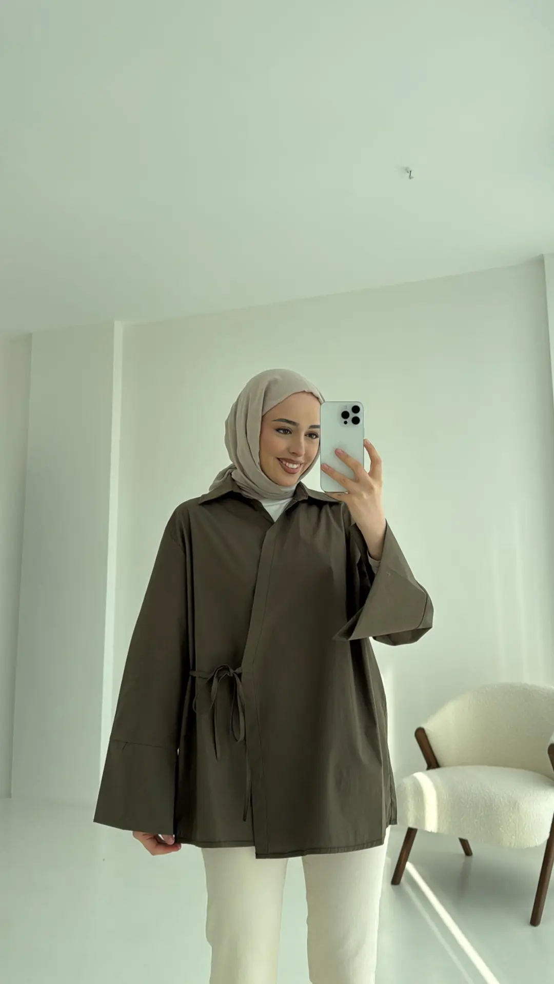 Kolları Yırtmaç Detay Yandan Bağlamalı Gömlek Haki