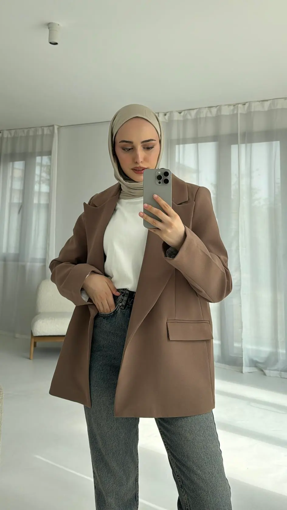 Kolu Katlamalı Blazer Kahve - Görsel 2