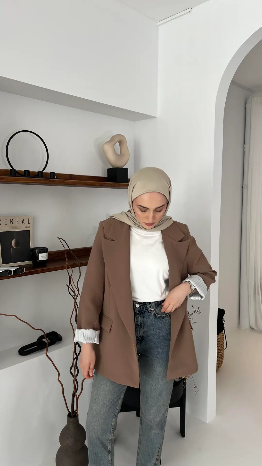 Kolu Katlamalı Blazer Kahve - Görsel 5