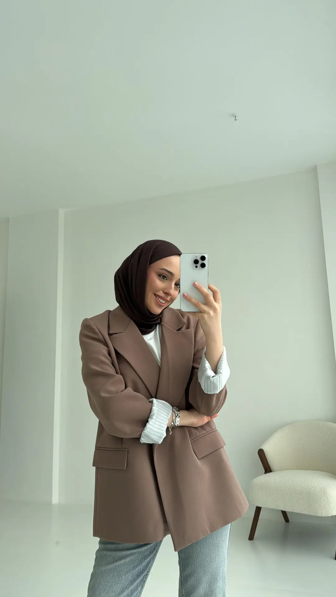 Kolu Katlamalı Blazer Kahve - Görsel 6