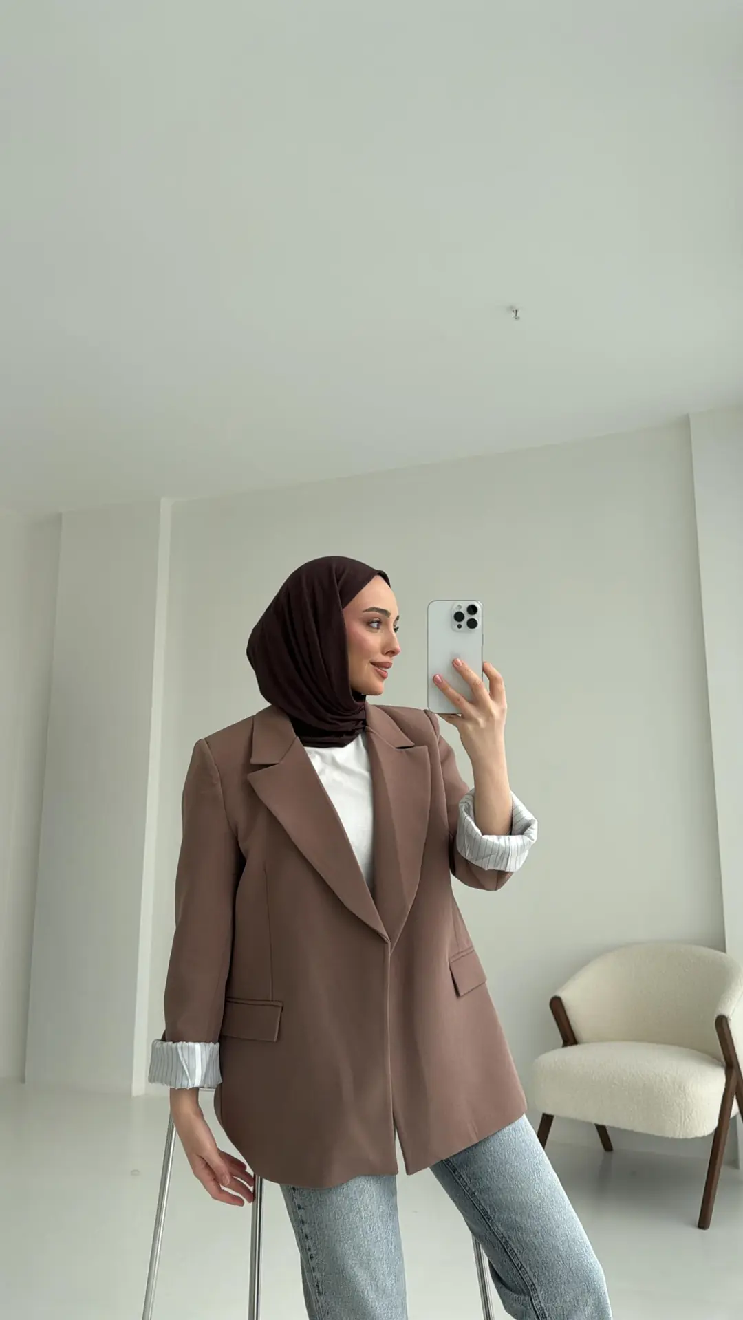 Kolu Katlamalı Blazer Kahve - Görsel 7