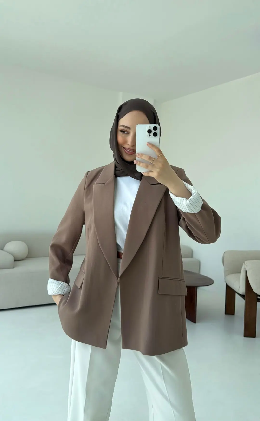 Kolu Katlamalı Blazer Kahve - Görsel 2