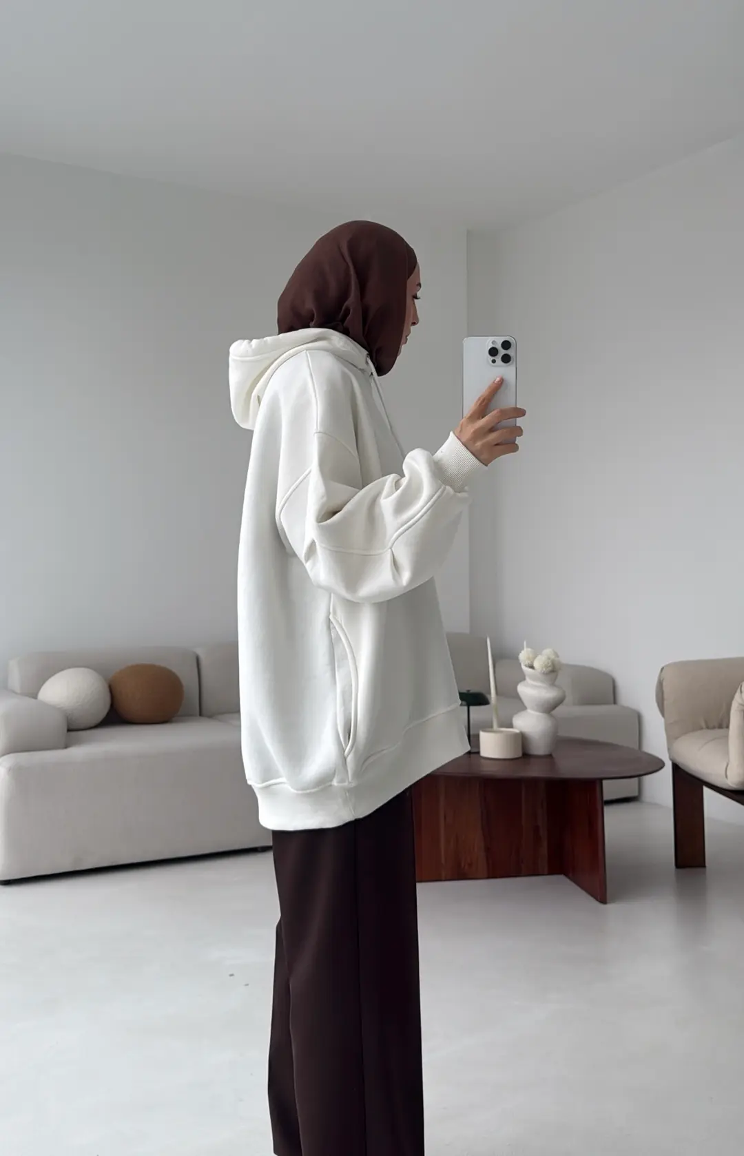 Kolu Pile Detay Oversize Sweatshirt Ekru