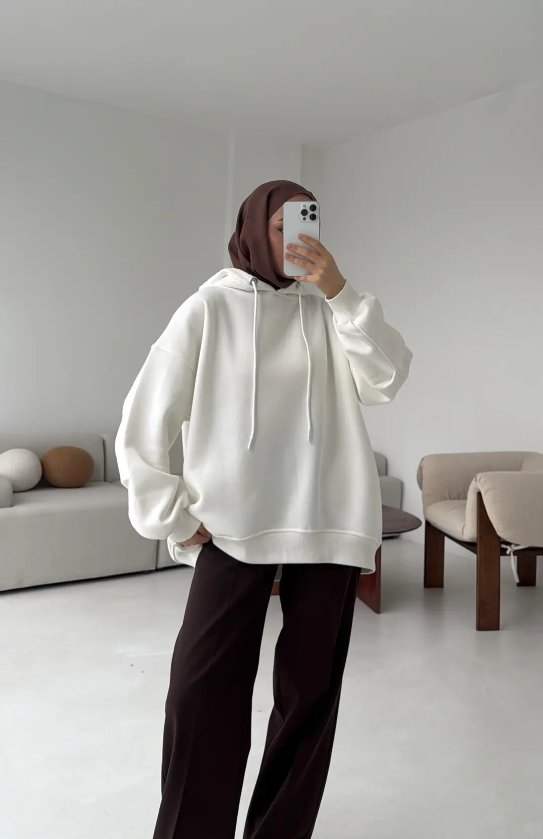 Kolu Pile Detay Oversize Sweatshirt Ekru - Görsel 2