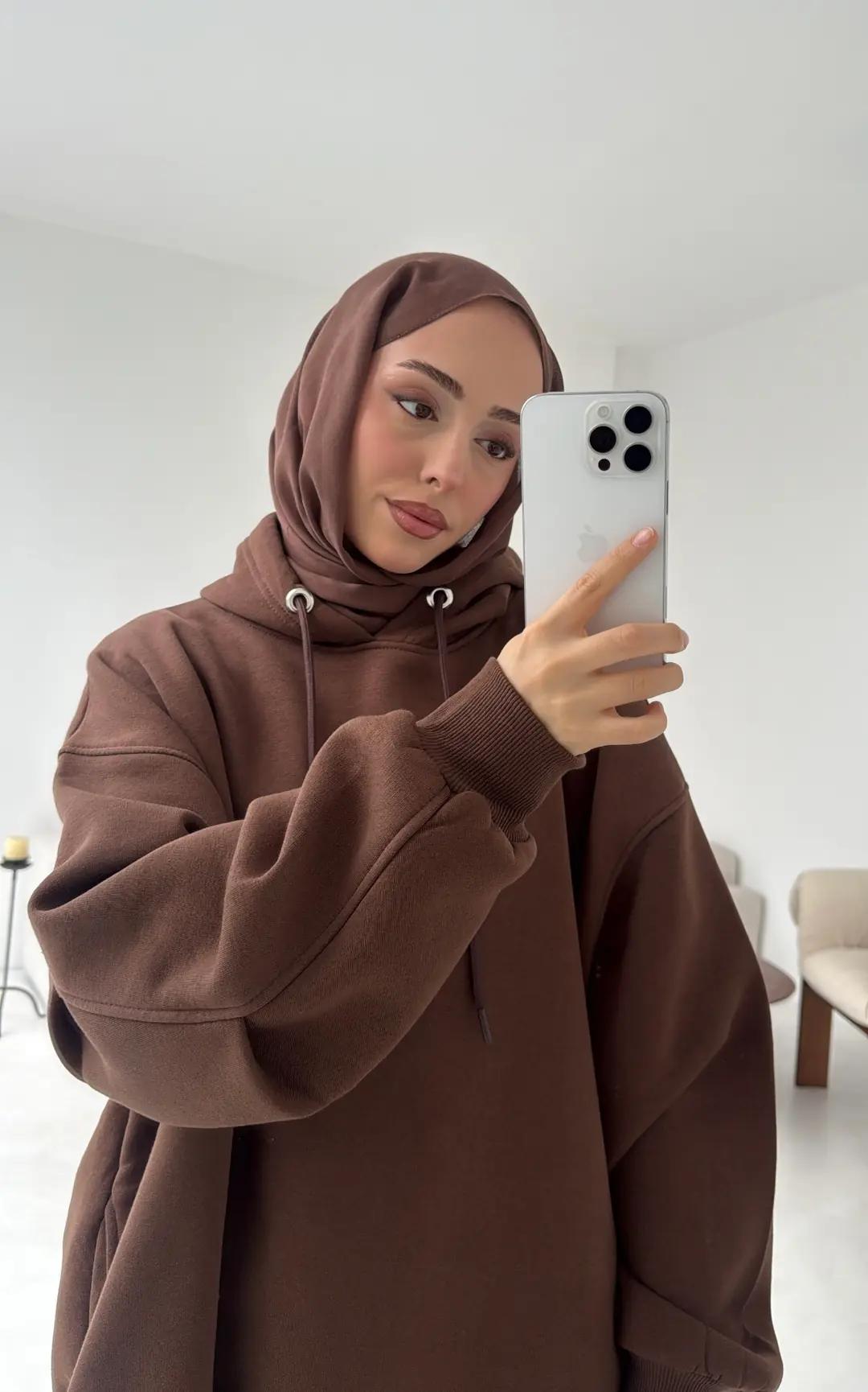 Kolu Pile Detay Oversize Sweatshirt Kahve - Görsel 7