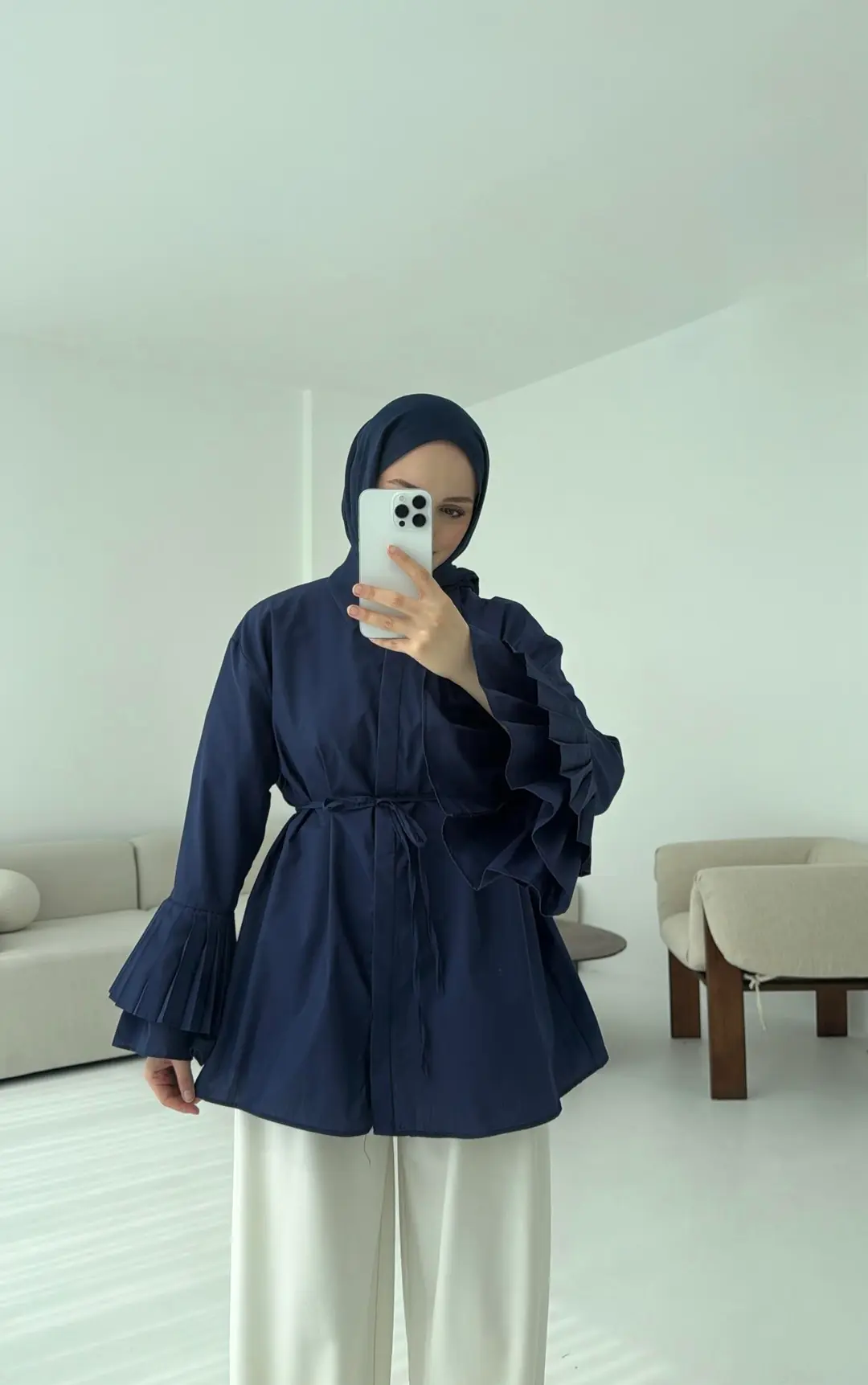 Kolu Piliseli Gömlek Lacivert - Görsel 2