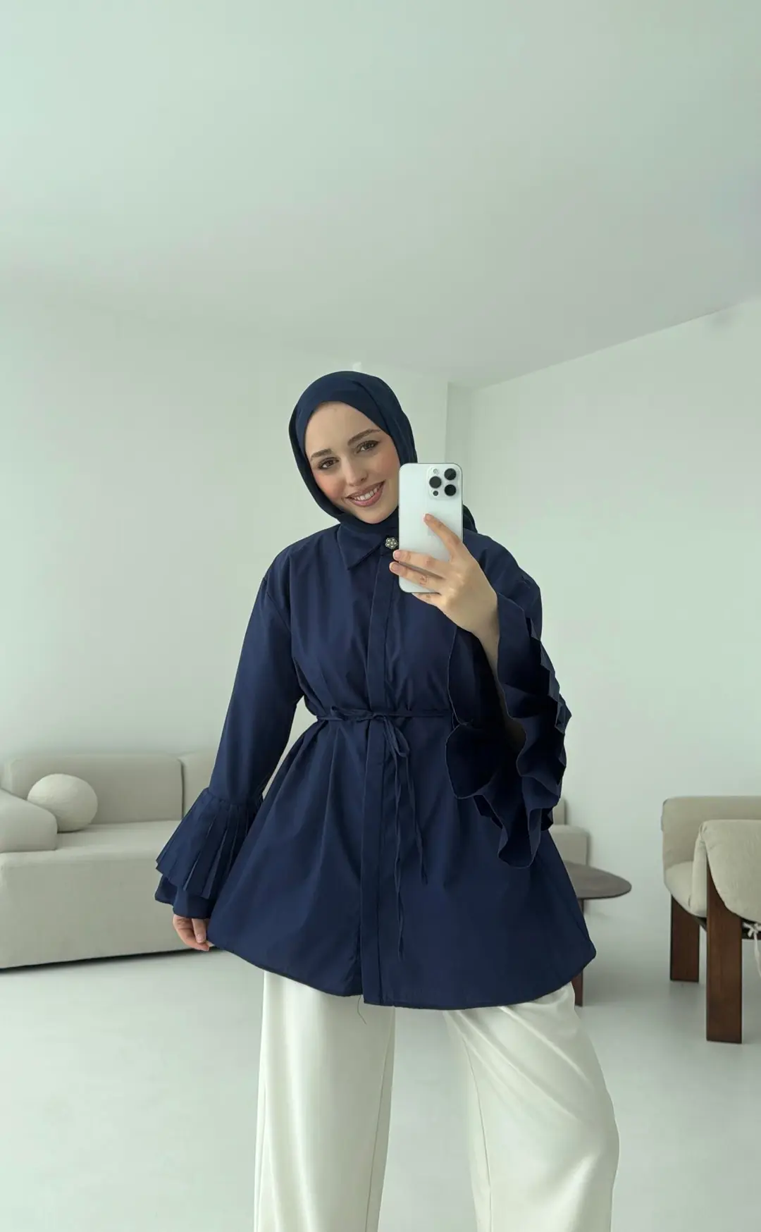 Kolu Piliseli Gömlek Lacivert - Görsel 6