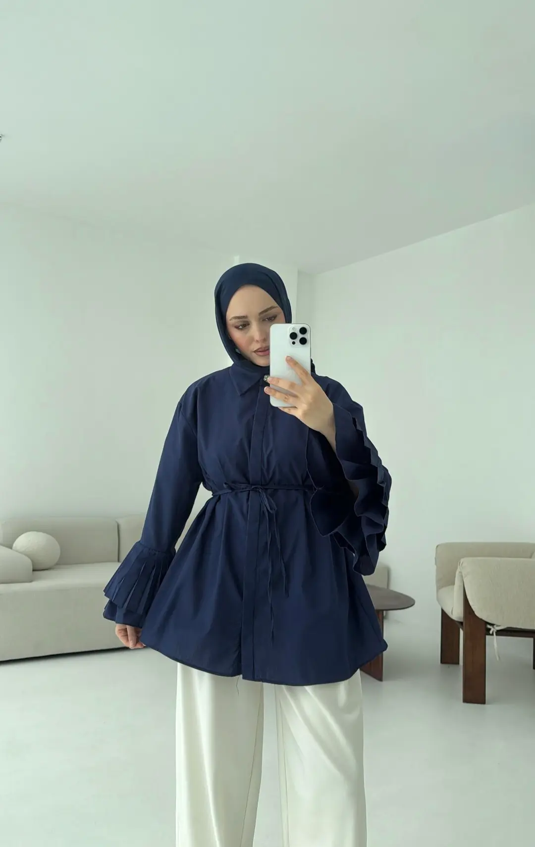 Kolu Piliseli Gömlek Lacivert - Görsel 9