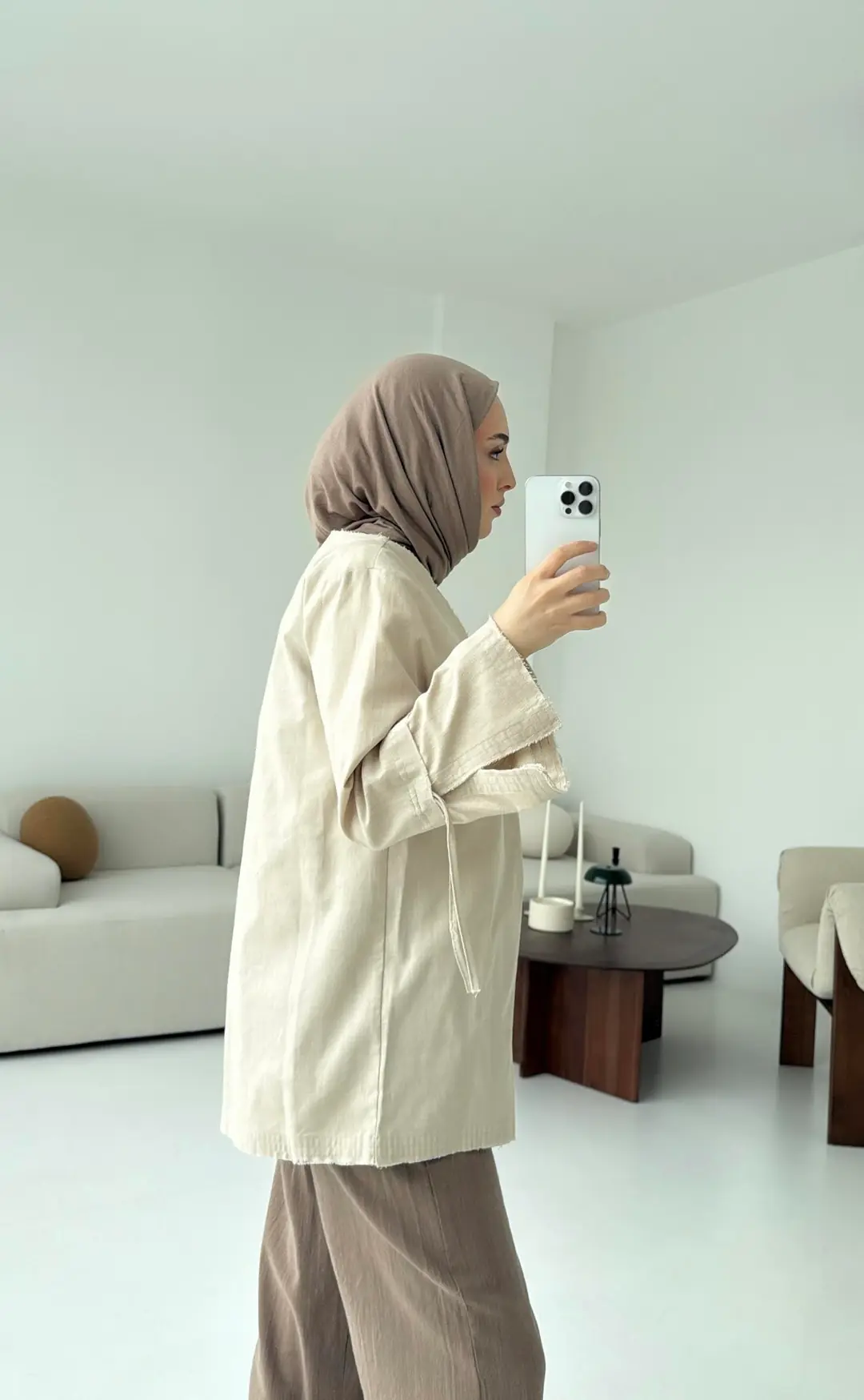 Kolu Yırtmaç Detay Kimono Bej - Görsel 3