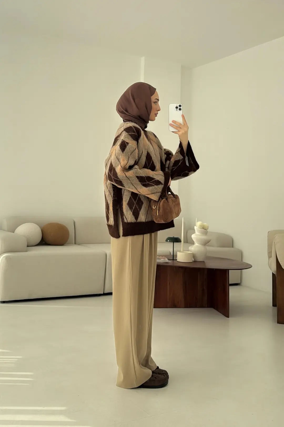 Kolu Yırtmaç Detay Tasarım Kazak Kahve - Görsel 3