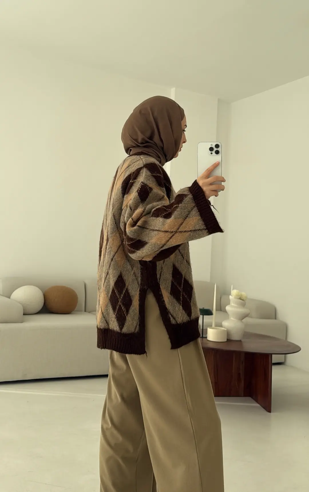 Kolu Yırtmaç Detay Tasarım Kazak Kahve - Görsel 7