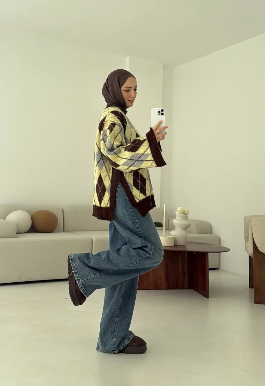 Kolu Yırtmaç Detay Tasarım Kazak Sarı - Görsel 5