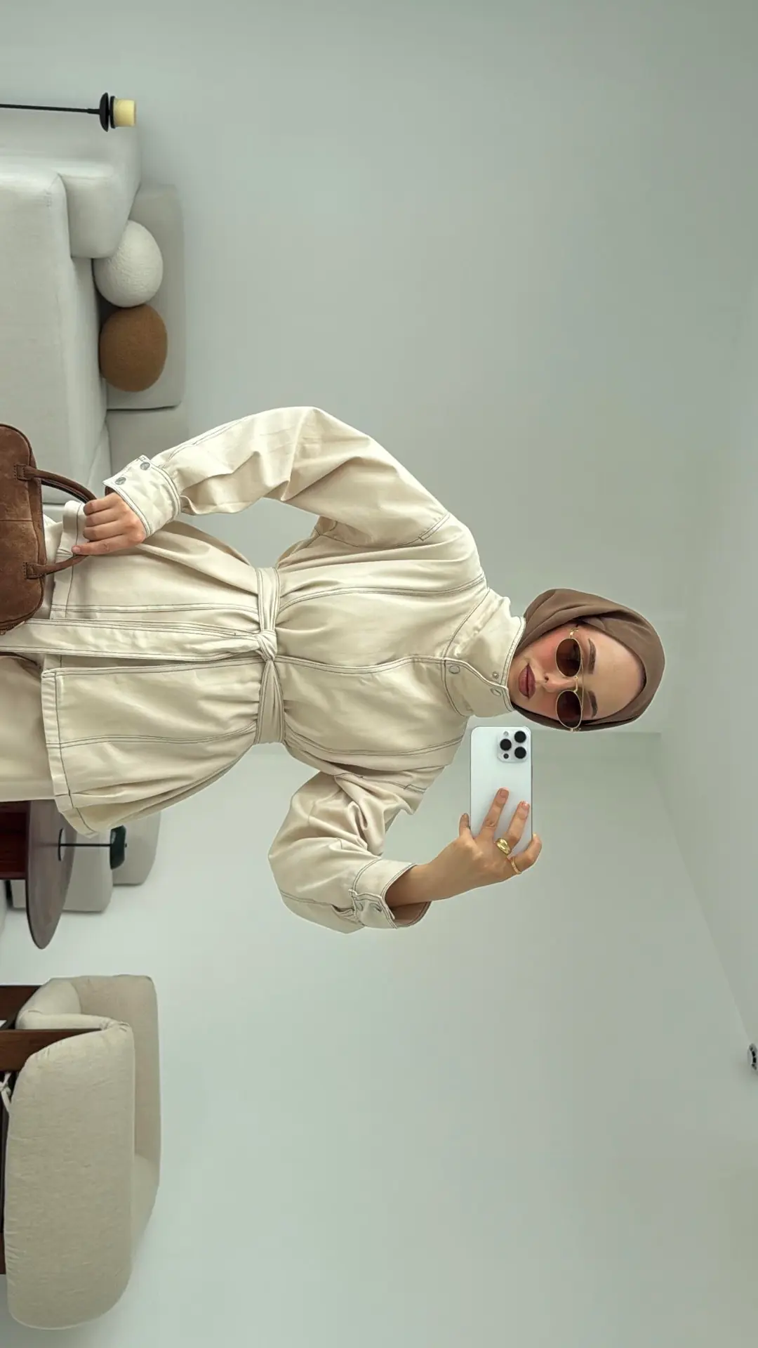 Kontrast Dikişli Gabardin Takım Bej - Görsel 10