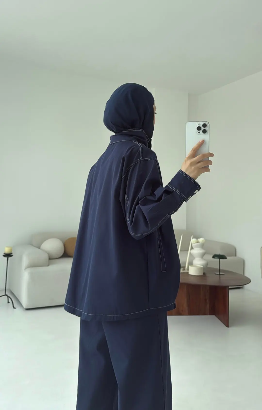 Kontrast Dikişli Gabardin Takım Lacivert - Görsel 5