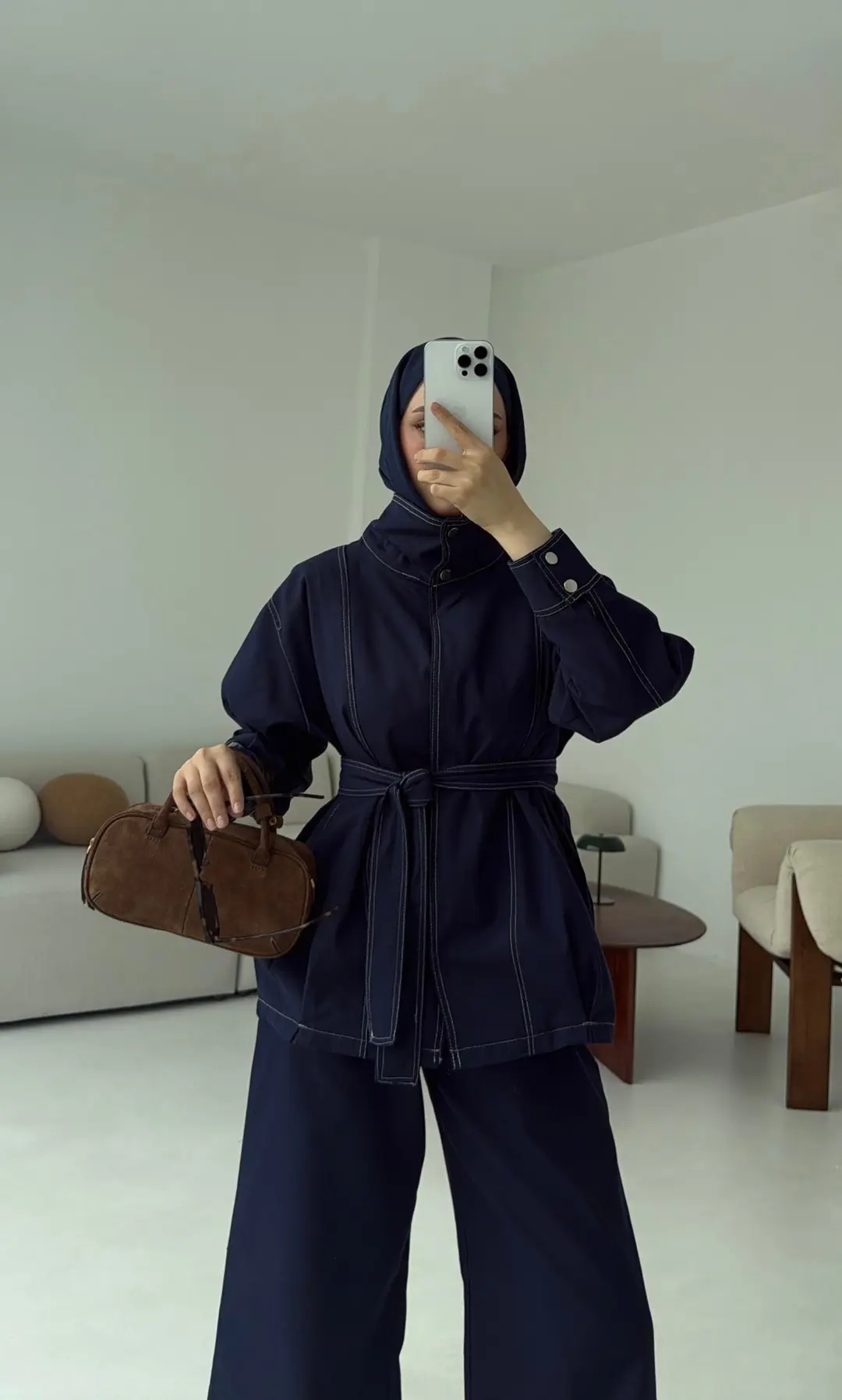 Kontrast Dikişli Gabardin Takım Lacivert - Görsel 6