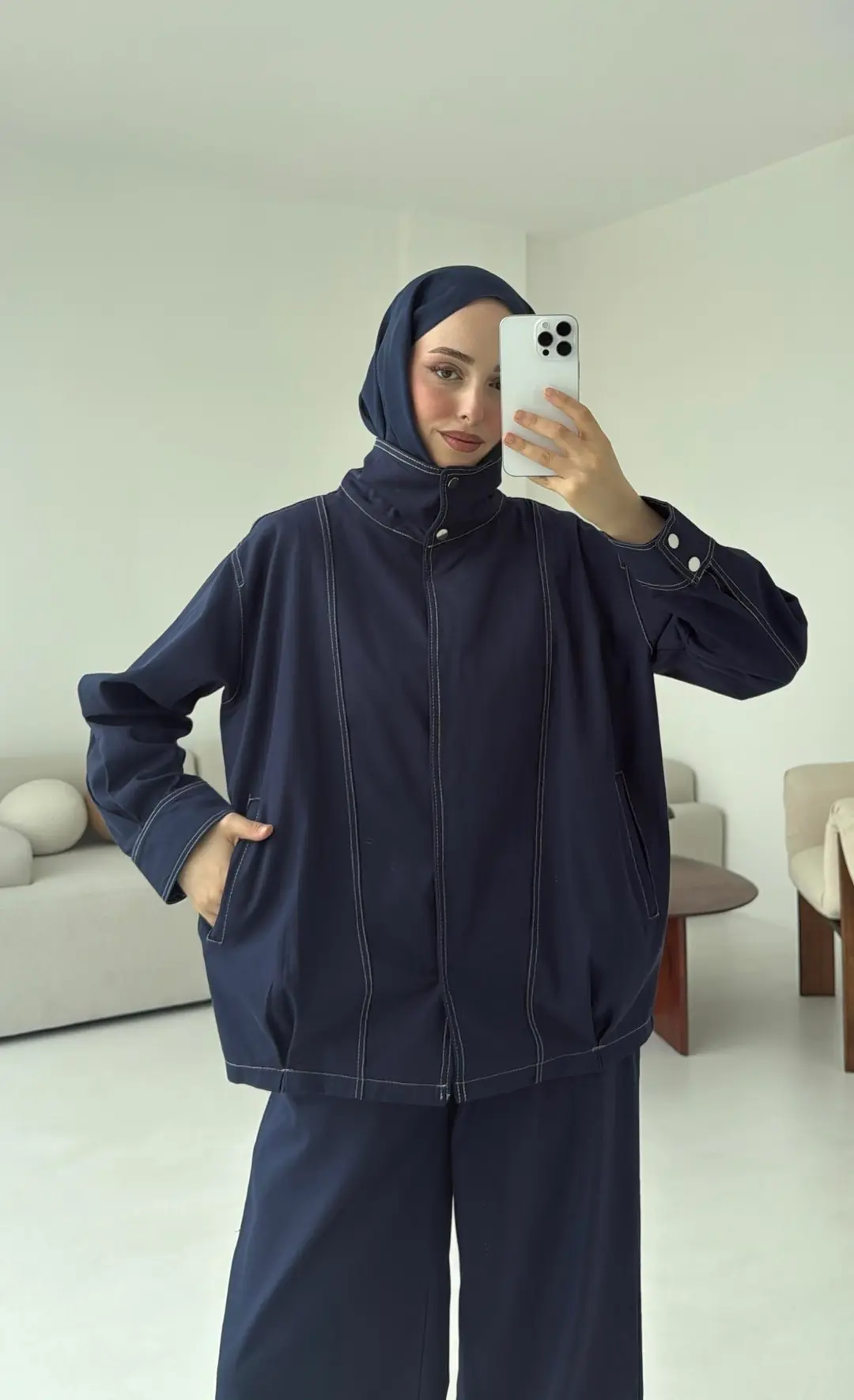 Kontrast Dikişli Gabardin Takım Lacivert - Görsel 7