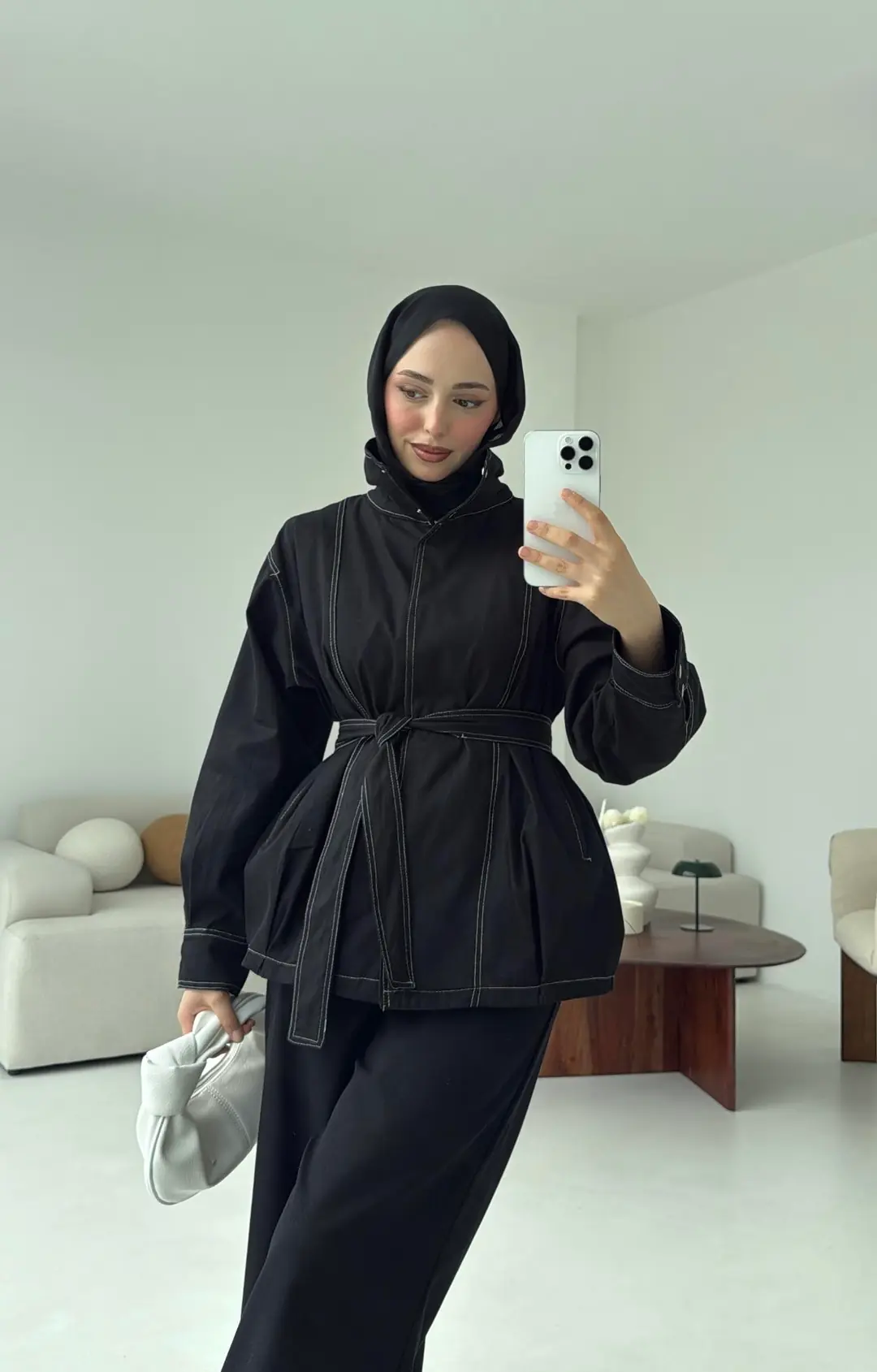 Kontrast Dikişli Gabardin Takım Siyah