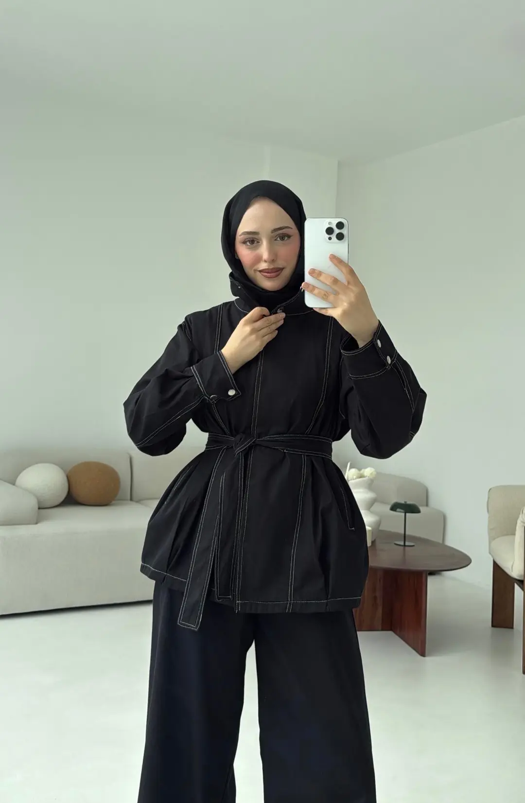 Kontrast Dikişli Gabardin Takım Siyah - Görsel 10