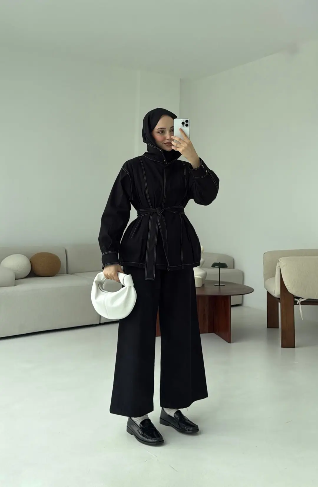 Kontrast Dikişli Gabardin Takım Siyah - Görsel 2