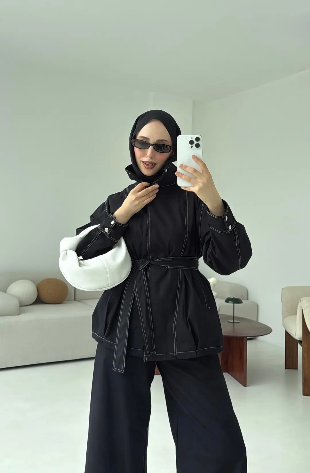 Kontrast Dikişli Gabardin Takım Siyah - Görsel 4