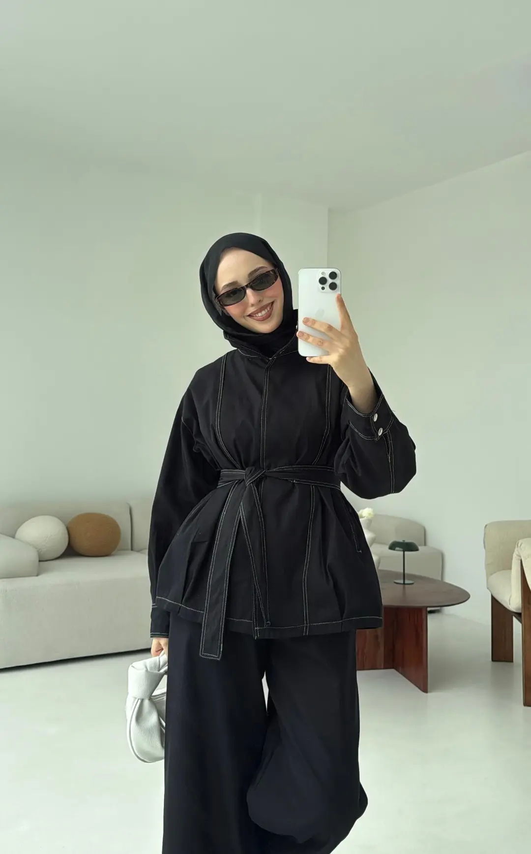 Kontrast Dikişli Gabardin Takım Siyah - Görsel 8