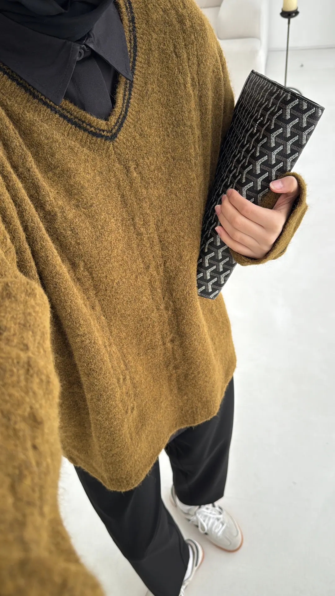 Kontrast Yaka Triko Kazak Olive - Görsel 2