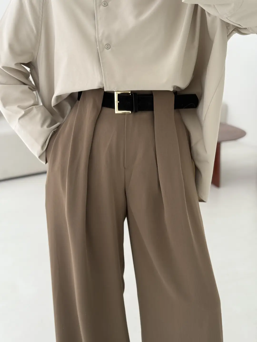 Köprü Detay Kemerli Pantolon Acık Haki - Görsel 4