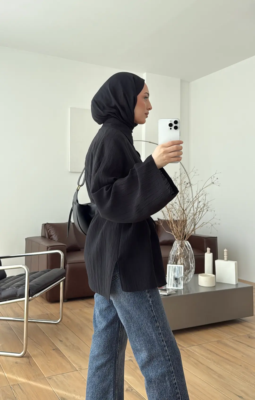 Krep Bağlamalı Dökümlü Gömlek Siyah - Görsel 2