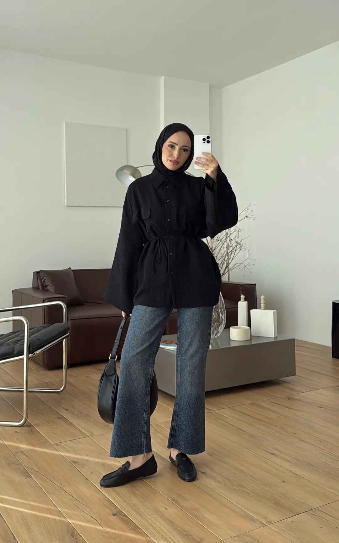 Krep Bağlamalı Dökümlü Gömlek Siyah - Görsel 7