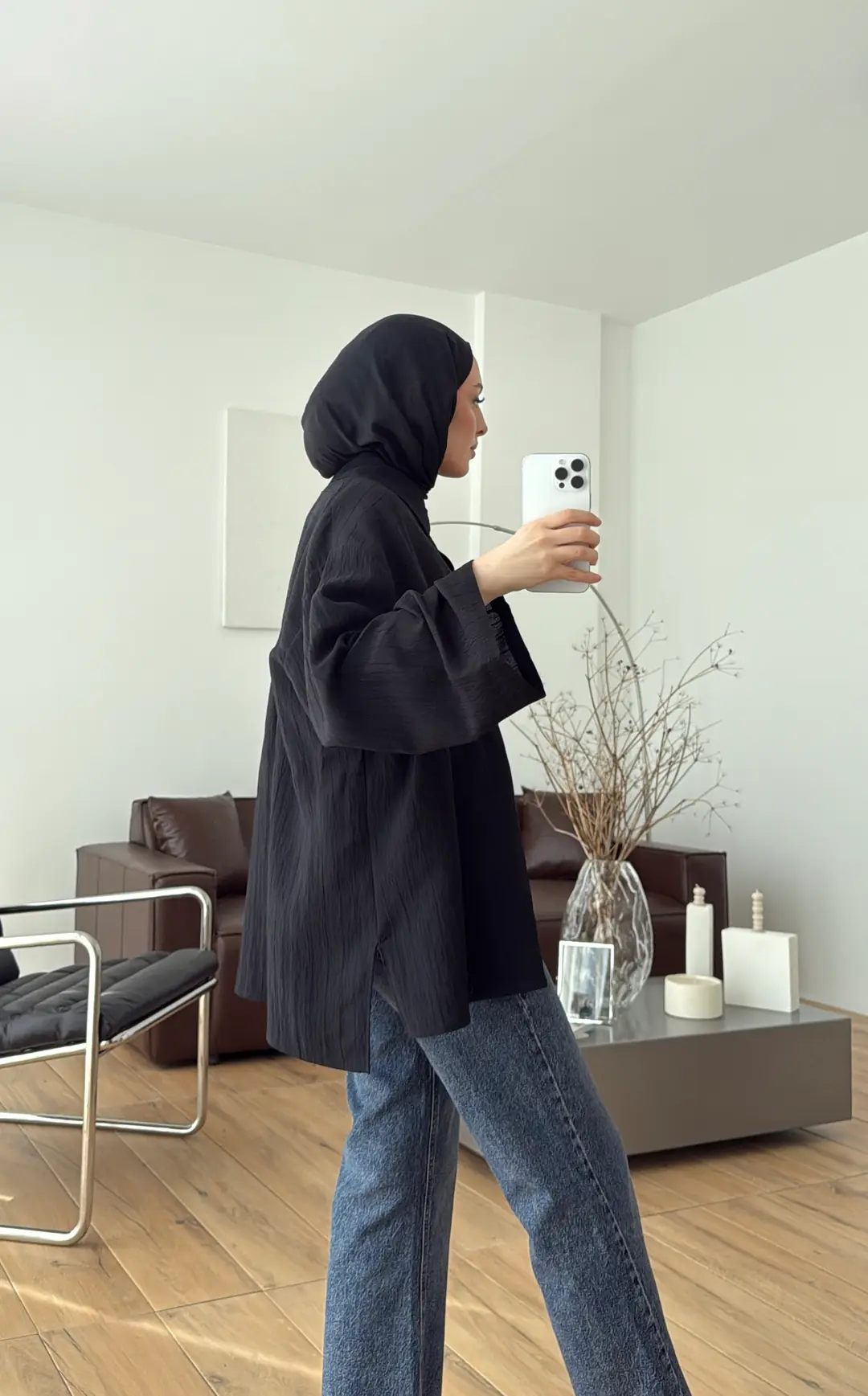 Krep Bağlamalı Dökümlü Gömlek Siyah - Görsel 8