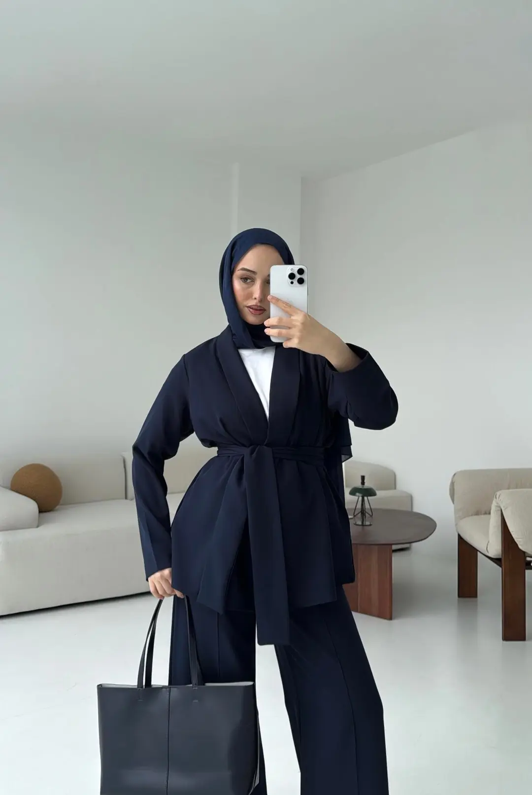 Krep Ceket Bağlamalı Takım Lacivert - Görsel 2